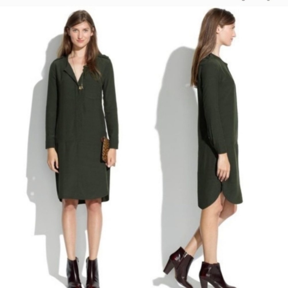 Madewell Olive Green Cargo Tunic Shift Shirt Dress